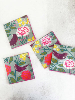 DINING - NAPKINS - Backyard Songbird Cloth Cocktail Napkins, set of four