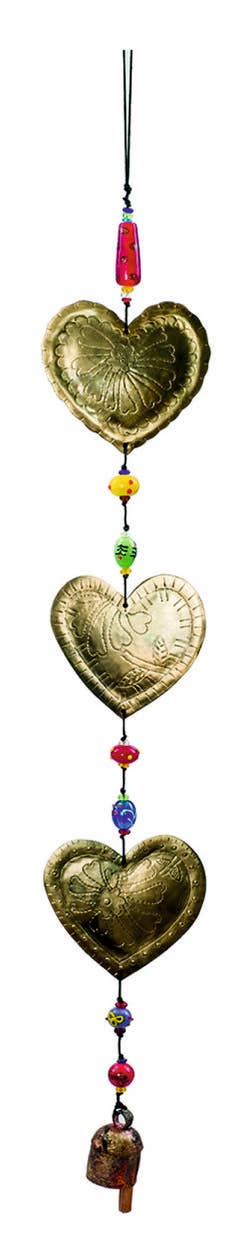 WIND CHIMES-Fiesta Hearts-Triple-Beads & Bell - Pleasant Beach Living