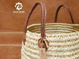 BASKET- Large Round Laundry Baskets with Double Leather Handles - Pleasant Beach Living