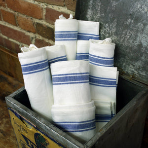 KITCHEN TOWELS- Vintage Farmhouse Retro Blue Stripe Towels- Set of 3 - Pleasant Beach Living