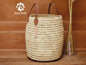 BASKET- Large Round Laundry Baskets with Double Leather Handles - Pleasant Beach Living