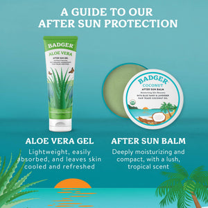 Badger Coconut After Sun Balm tube with soothing coconut formula for sunburn relief and skin calming.