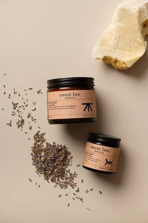 Sweet Sleep Magnesium Butter by Sweet Bee Organics USA, a natural skincare product with soothing ingredients in a jar.