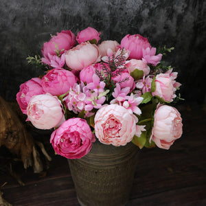 Soft, blooming peony silk wedding bouquet with 18-inch peony flowers in pastel shades, designed by Sweet Home Deco.