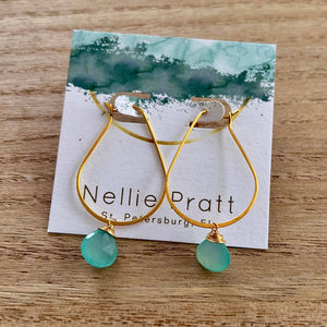 JEWELRY-EARRINGS- Shooketh- aqua teardrop gemstone gold dangle earrings - Pleasant Beach Living