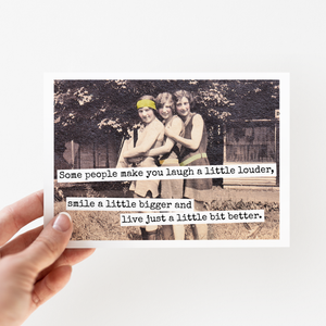 Greeting card by Raven's Rest Studio with uplifting message, featuring playful typography and cheerful design elements.