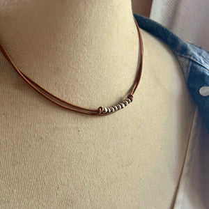 JEWELRY-NECKLACE-Petitminimal fair trade silver beaded leather necklace - Pleasant Beach Living