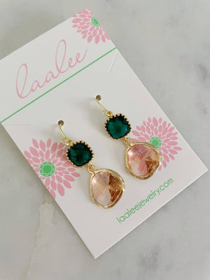 JEWELRY-EARRINGS-Gold Emerald Green Champagne Blush Earrings, Wedding Jewelry - Pleasant Beach Living