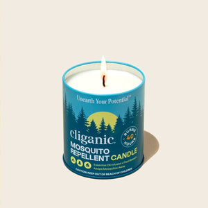 Cliganic mosquito repellent candle in a 9oz glass jar, designed to keep pests away with natural ingredients.