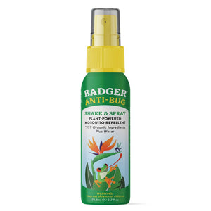 Badger organic mosquito repellent spray for camping, Deet-free bug spray with botanical ingredients, in a pump bottle.