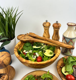 KITCHEN- BOWL- Olive Wood Family Salad Bowl- 11" OR 9" - Pleasant Beach Living
