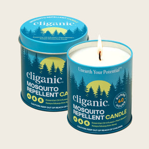 Cliganic mosquito repellent candle in a 9oz jar with a wooden wick, designed to help keep mosquitoes away.