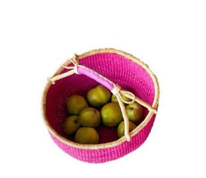BASKET- TOTE- Pink Bolga African Market Basket Handmade in Ghana – Large