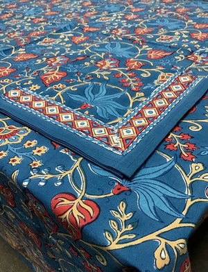 FRENCH TABLECLOTH- 60X120 -Indo Fleur Blue - Pleasant Beach Living