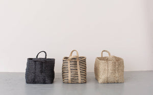 BASKET-Rectangular Floor Basket with handle, jute - small - Pleasant Beach Living