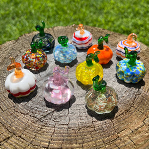 DECOR-Figurines in Decor- Glass Pumpkin Collectible Sitter Miniature Figurine - Pleasant Beach Living
