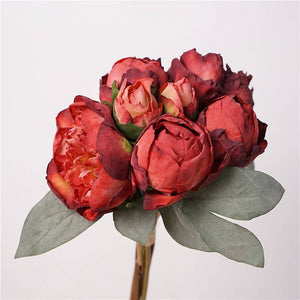 Silk peony floral bouquet with 7 stems, 12-inch spring flowers by Sweet Home Deco, perfect for home decor.