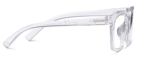 Peepers To the Max reading eyeglasses with clear lenses and black frames, close-up view of stylish eyewear for reading.