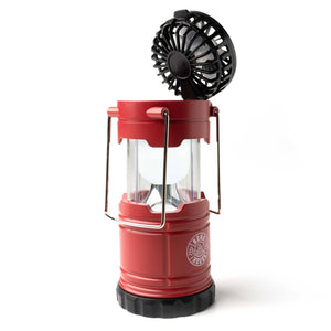 Rechargeable 2-in-1 light lantern and fan from DM Merchandising, showing the compact device with handle and dual functions.