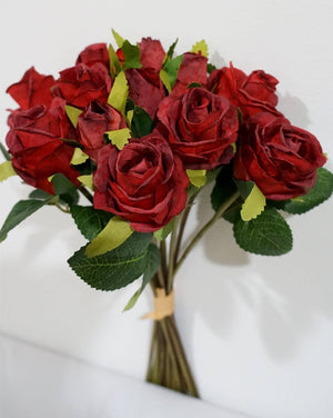 FLOWERS-ROSES- 15''T Silk Spring Rose Bouquet,13 Single Stem Roses Bunch - Pleasant Beach Living