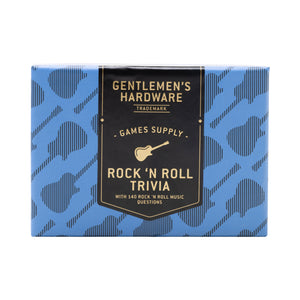 Gentlemen's Hardware Rock 'n Roll Trivia game with vintage-style packaging and colorful playing cards.
