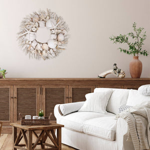 DECOR-WREATH-White Starfish & Sea Urchin Coastal Seashell Wreath - Pleasant Beach Living