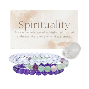 Set of spiritual jewelry bracelets featuring natural stones and charms, designed for intentions and positive energy.