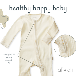 BABY-Baby Footie 2-Way Zipper – Organic Cotton Waffle Knit - Pleasant Beach Living