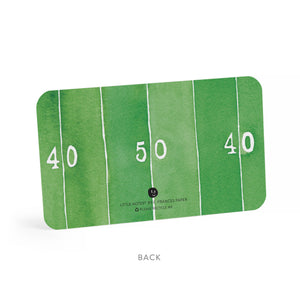 Football-themed note cards from E. Frances Paper, featuring game day and tailgating designs, perfect for sending sports fans messages.