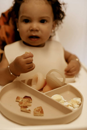 BABY- Silicone Baby Bib Roll Up & Stay Closed - (Sand) - Pleasant Beach Living