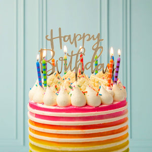 Set of 24 striped multicolor birthday cake candles from Talking Tables USA, perfect for celebrating with festive decor.