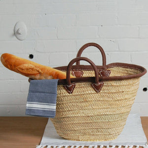 FRENCH - Classic Straw and Leather Market Bag - Pleasant Beach Living