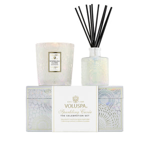 CANDLE- DIFFUSER-Voluspa Candle/Diffuser -Sparkling Cuvee Celebration Set (Classic Candle & Reed Diffuser Set - Pleasant Beach Living