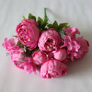 Soft pink and white peony silk wedding bouquet with lush blooms, 18-inch size, from Sweet Home Deco.