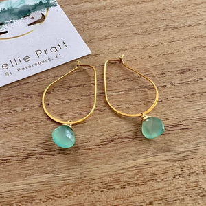 JEWELRY-EARRINGS- Shooketh- aqua teardrop gemstone gold dangle earrings - Pleasant Beach Living