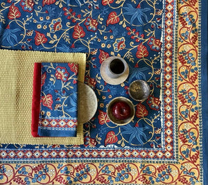 FRENCH TABLECLOTH- 60X120 -Indo Fleur Blue - Pleasant Beach Living
