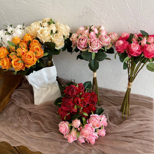 FLOWERS-ROSES- 15''T Silk Spring Rose Bouquet,13 Single Stem Roses Bunch - Pleasant Beach Living
