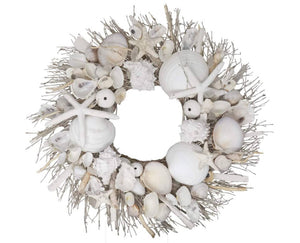 DECOR-WREATH-White Starfish & Sea Urchin Coastal Seashell Wreath - Pleasant Beach Living