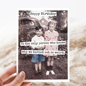 Raven's Rest Studio birthday greeting card with humorous message, featuring colorful floral design and cheerful typography.