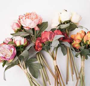 Silk peony floral bouquet with 7 stems, 12-inch spring flowers in shades of pink and white, by Sweet Home Deco