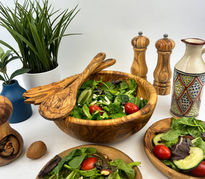 KITCHEN- BOWL- Olive Wood Family Salad Bowl- 11" OR 9" - Pleasant Beach Living