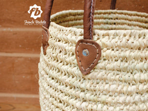 BASKET- Large Round Laundry Baskets with Double Leather Handles - Pleasant Beach Living