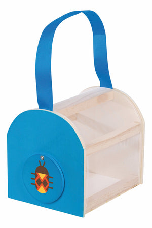 Toysmith Beetle and Bee Critter Case made of FSC certified wood, outdoor play toy with colorful insect designs and secure storage.