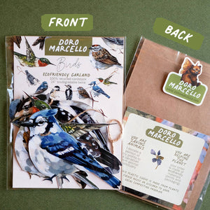 Doro Marcello Bird Garland made of paper, 24 inches long, featuring botanical wall art with colorful bird designs.