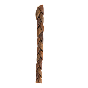 Jojo Modern Pets braided collagen stick dog treats, jumbo 12-inch chews for dogs, displayed in a bag.