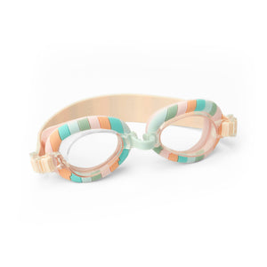 Kids swimming goggles by DM Merchandising with adjustable strap and clear lens, suitable for young swimmers.