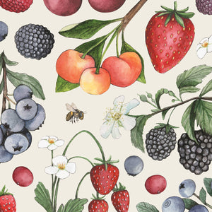 Pack of 20 Wild Berry Cocktail Paper Napkins by Hester & Cook, featuring vibrant berry design for dining and entertaining.
