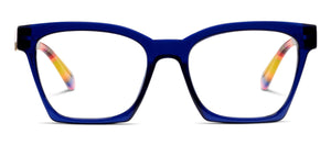 Peepers Maisie blue light eyeglasses with clear frames and blue-tinted lenses for digital screen protection.