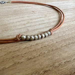 JEWELRY-NECKLACE-Petitminimal fair trade silver beaded leather necklace - Pleasant Beach Living