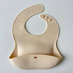 BABY- Silicone Baby Bib Roll Up & Stay Closed - (Sand) - Pleasant Beach Living